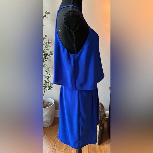 ADELYN RAE Ruffle Crepe Popover Dress In Electric Blue Royal  size L - Picture 5 of 8